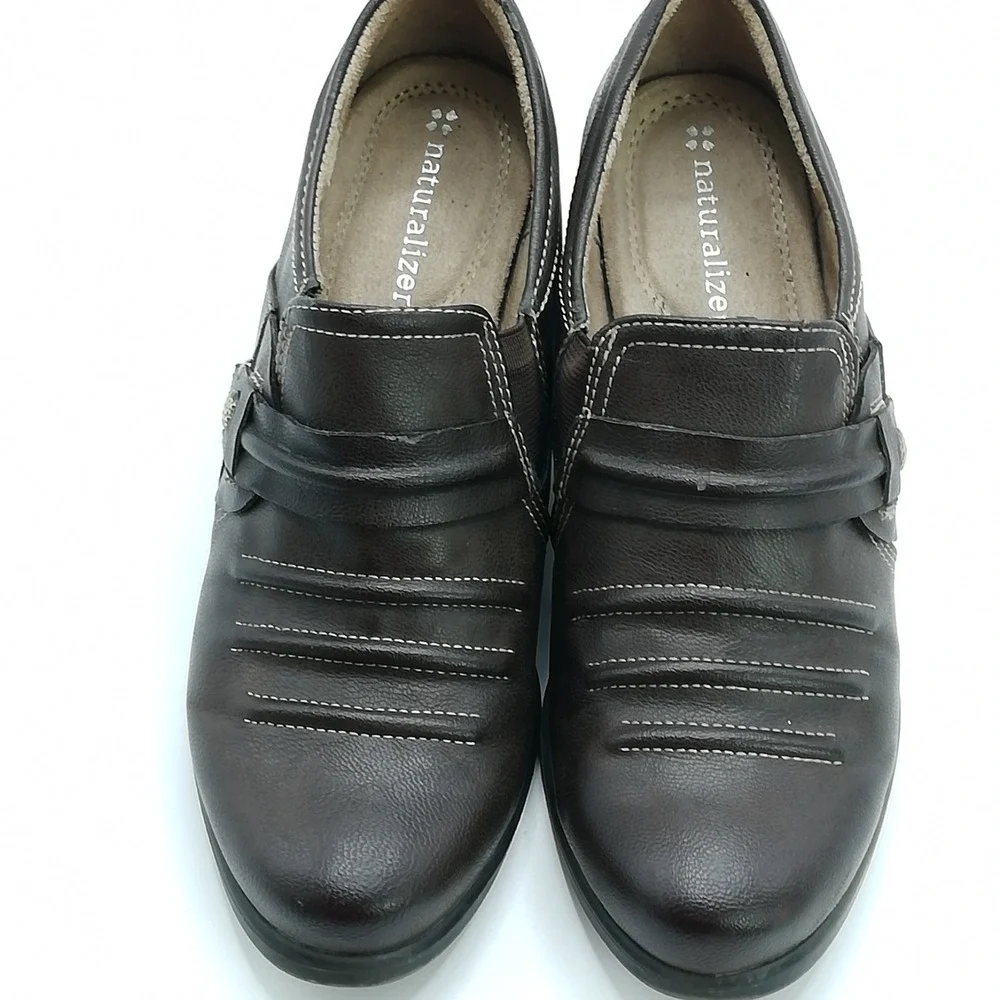 Naturalizer Shoes Womens Ankle Bootie Kaz Slip-On‎ Heeled Brown Faux Leather 6.5